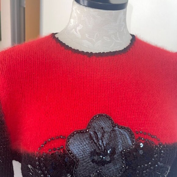 Michelle Stuart Vintage Womens Sweater Size 12 Black Mixed Knit Sequin Beaded - Picture 7 of 8